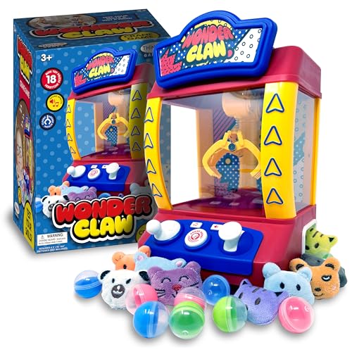 Wonder Claw Machine Crane Game for Kids - Arcade Style with 9 Stuffed Animal Prizes and 9 Balls, Sound Effects - Perfect Birthday Surprise Toy Grabber Arcade Game