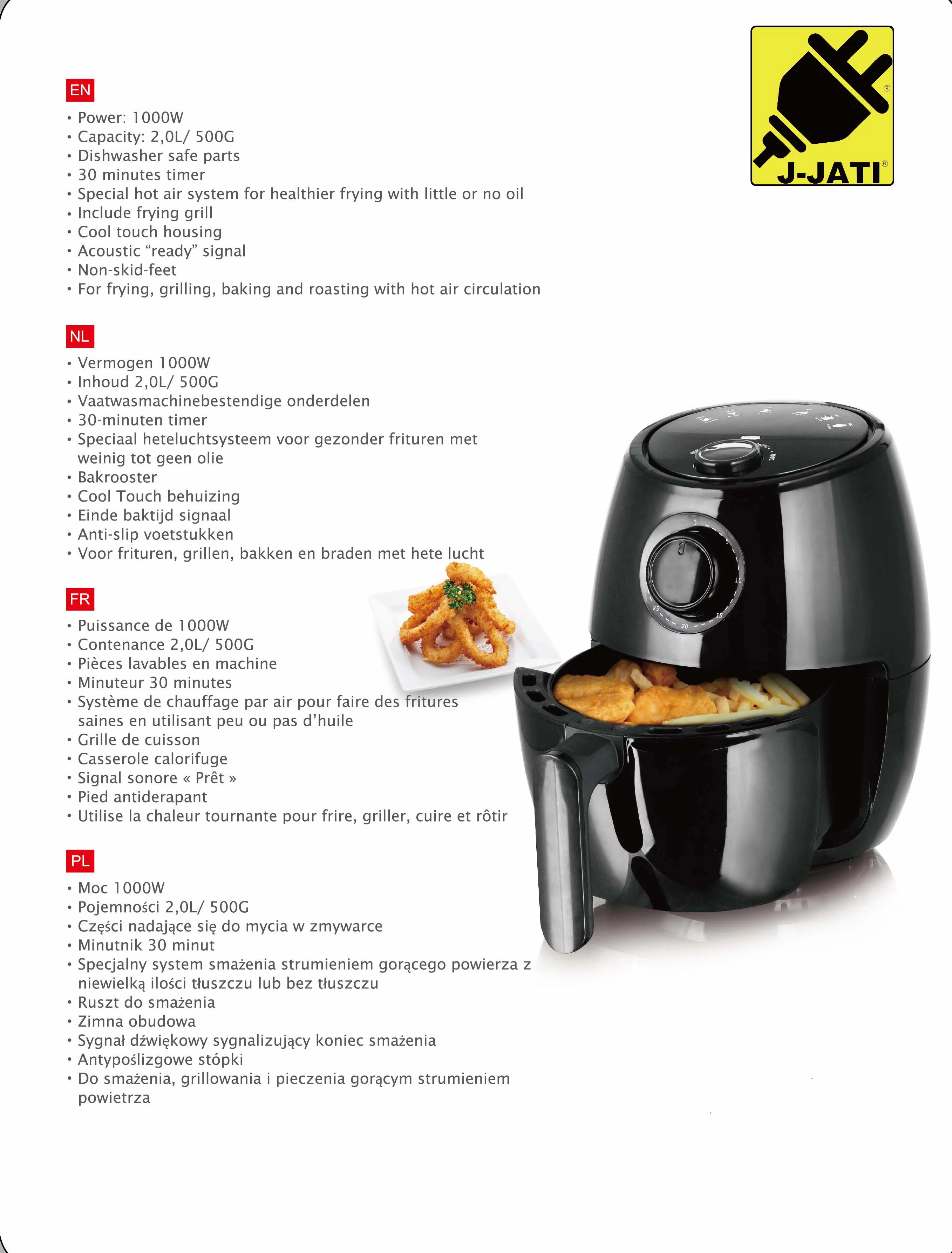 J-Jati AF8061 500 g 2.0 L Hot Healthy Frying Cool-Touch Air Fryer