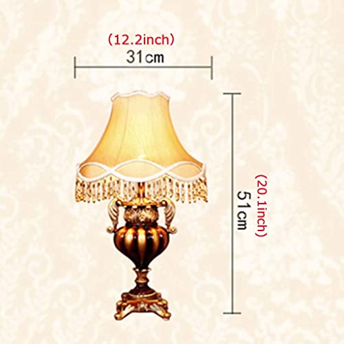 BAUBUY European Style Gold Table Lamp Princess Victorian Style Silk Fabric Bedside Desk Lamp Spherical Resin Lamp Body with Hand Painted Base for Living Room Bedroom