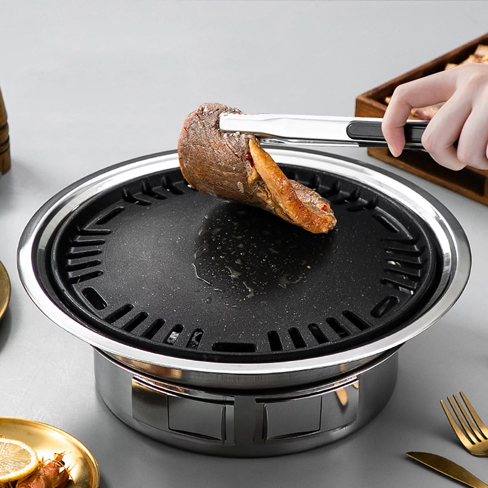 Lixada Korean BBQ Charcoal Grill Non-stick Portable Stainless Steel Stove for Camping Cooking