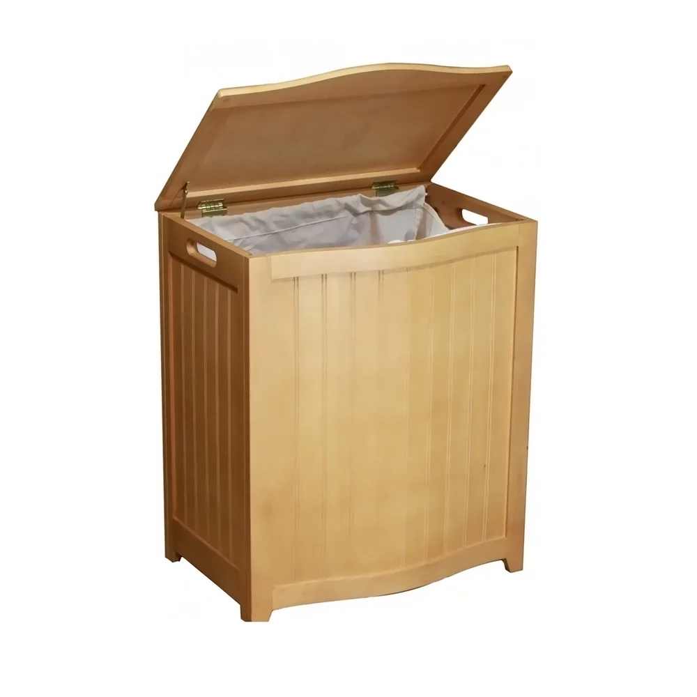 Oceanstar Natural Finished Bowed Front Laundry Wood Hamper with Interior Bag BHP0106N
