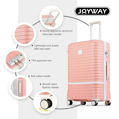 Joyway Carry On Luggage 20 Inch Expandable Suitcase with Spinner Wheel, 4 Piece Hard Shell Luggage Set with TSA Lock(White brown)