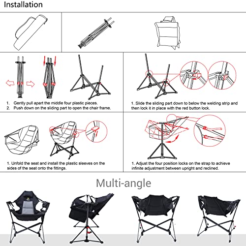 Nice C Hammock Camping Chair, Camping Chair Rocker, Swinging Chair, High Back with Stand, Cup Holder, Side Pocket, Heavy Duty (1-Pack)