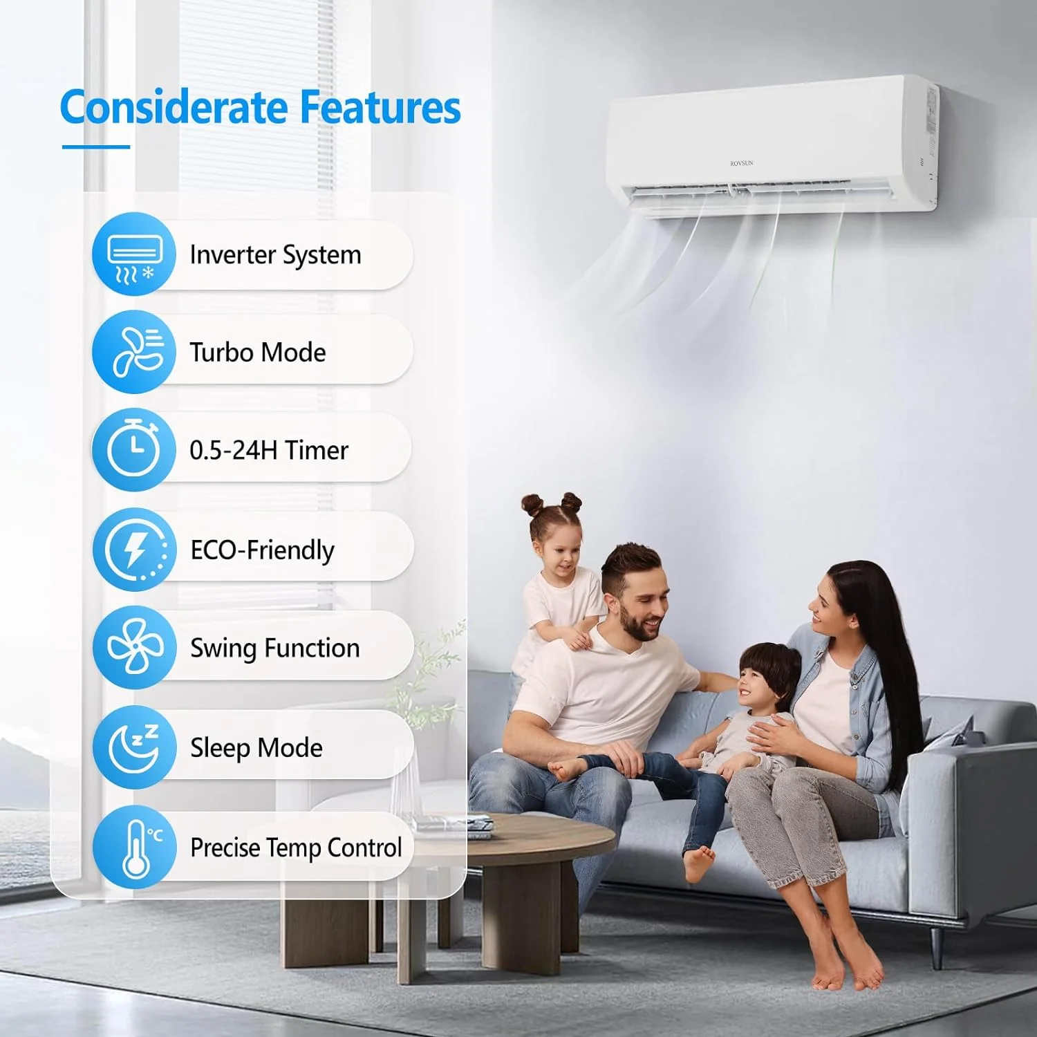 ROVSUN 3 Zone 9000 + 9000 + 9000 BTU WIFI Mini Split AC/Heating System, 19 SEER Tri Zone 27000 BTU Ductless Split Air Conditioner with Pre-Charged Condenser, Heat Pump & 25Ft Line Set, 208-230V