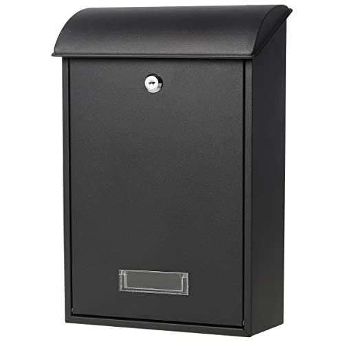 Mailbox with Key Lock, Lovndi Wall Mounted Locking Mailboxes, Medium Capacity Drop Lock Box for Outdoor, Black