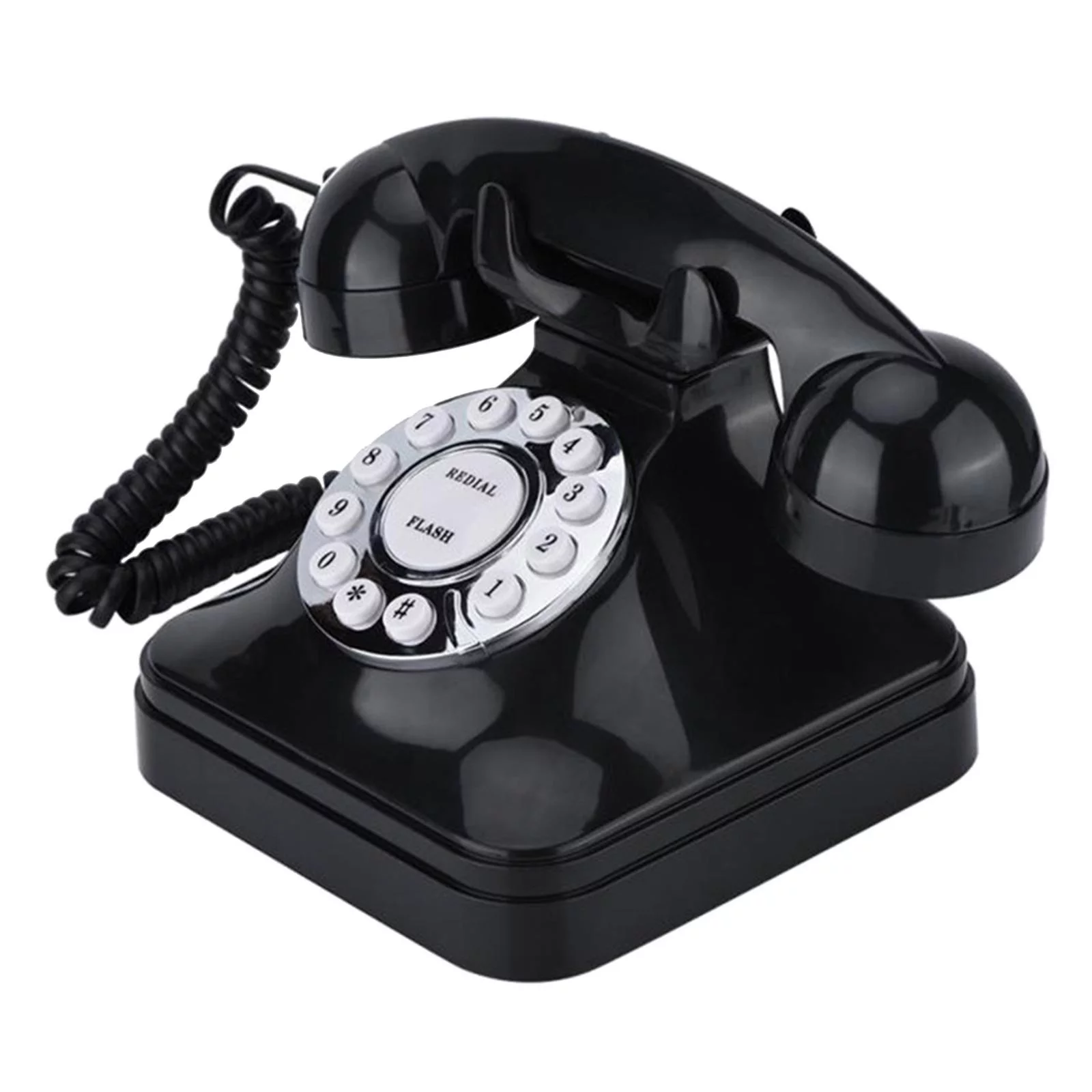 Corded Phone - Old Fashioned Dial Style Desk Table Cord Handset w/ Button Dialing, Standard Telephone