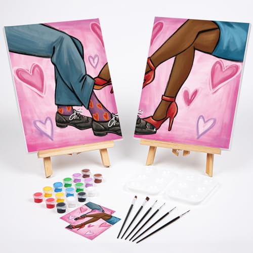 VOCHIC 2 Pack Sip and Paint Kit, Pre Drawn Canvas for Painting for Adults, Couple Shoes Love Theme Date Night Games Outline Canvas Art Set Valentine's Day Gift Favor, Paints Brushes Pallets(8x10)