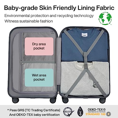 mixi Upgrade Carry on Luggage 14 Inch Underseat Personal Item Suitcases with Spinner Wheels, Hardside Rolling Suitcase PC with TSA Lock Lightweight Travel Case, Fine Grid Black