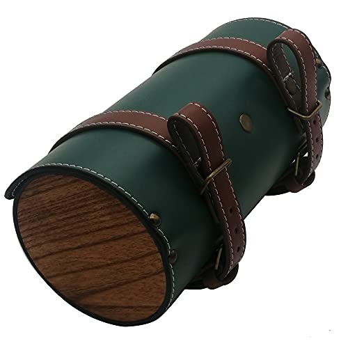 WUYAN Bike Handlebar Leather Bags with wood Under Seat Retro Classical Mountain MTB Road Bike Leather Bag for Cell Phone，Saddle Tail Rear Pouch Seat Storage Bag (Black)
