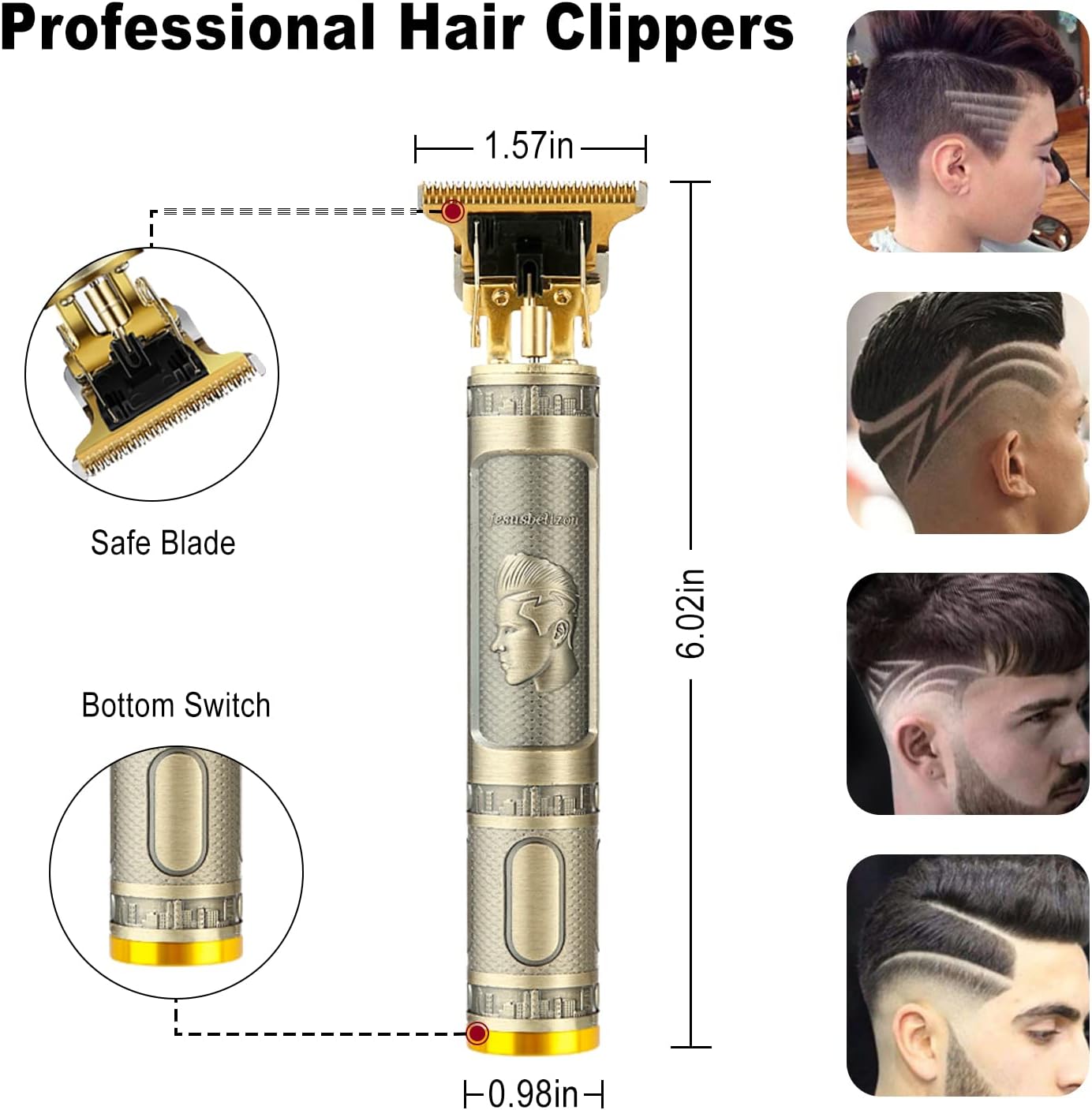 Cordless Hair & Beard Trimmer with 4 Guide Combs,Rechargeable T-Blade Hair Edgers Hair Clippers for Zero Gapped Haircut,Professional Electric Hair Trimmer Gifts for Men & Fathers Day,Bronze