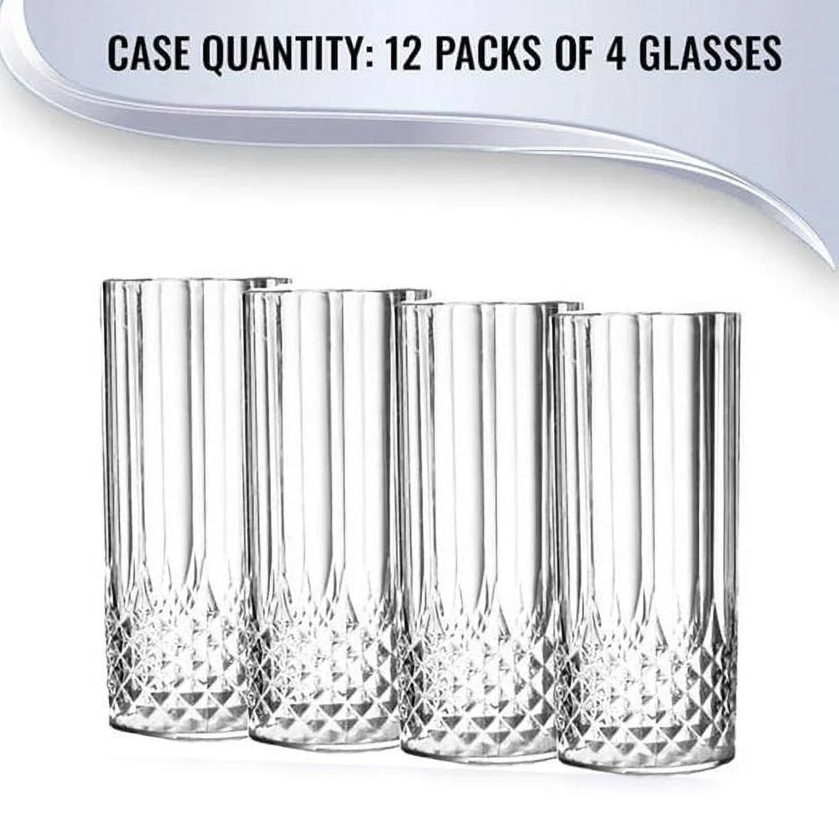 Smarty 14 oz. Clear Crystal Cut High Ball Plastic Glasses 48ct