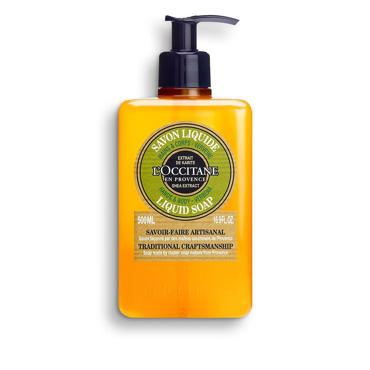 L,Occitane Shea Hands & Body Verbena Liquid Soap 16.9 Oz: Cleanse, Refreshing Lemony Scent, Infused With Shea Extract To Soften, Artisinal Soap.