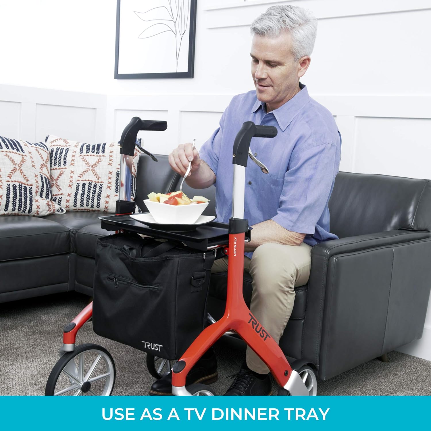 Stander Tray Accessory, Replacement Walker Tray Table for Adults, Seniors, and Elderly, Rolling Dinner Tray, Compatible with The Stander Let's Go Out, Let's Fly, Let's Move, and Let's Shop Rollators