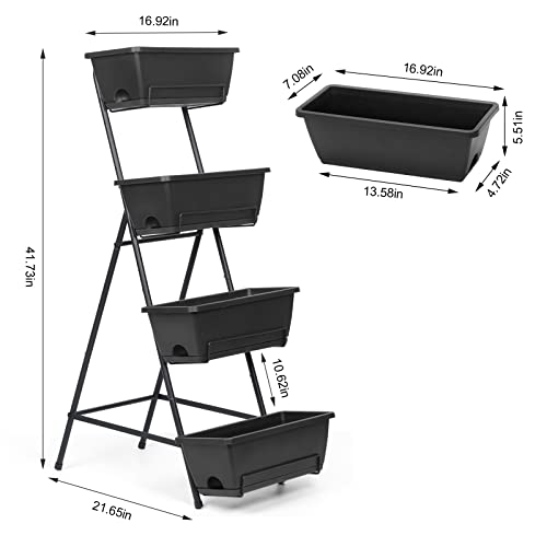 4 Tiers Vertical Raised Garden Bed, Raised Beds Elevated Planter Bed with Planter Tray for Indoor and Outdoor Flowers Herbs Vegetables, Black