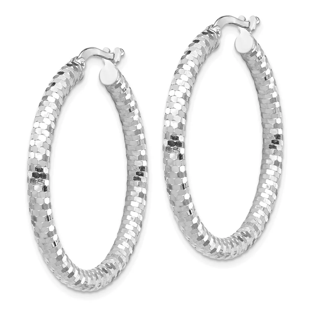 Primal Gold 14 Karat White Gold 3x25mm Diamond-cut Hoop Earrings