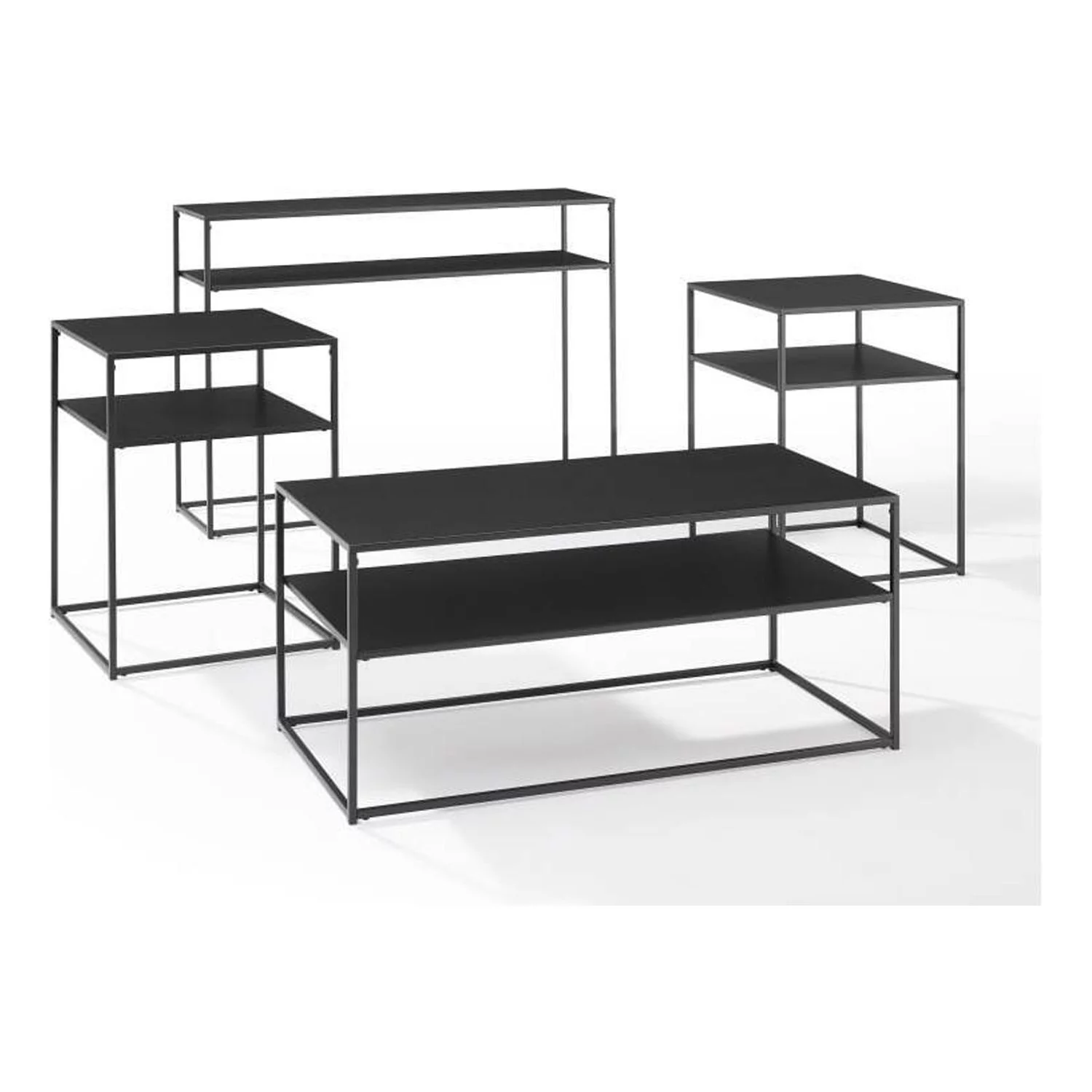 HomeStock Rustic Retreat 4Pc Coffee Table Set Matte Black - Coffee Table, Console Table, & 2 End Tables