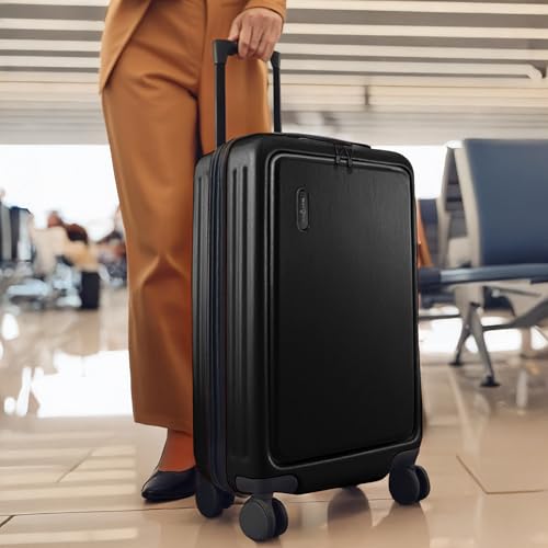 22 Inch Carry On Luggage 22x14x9 Airline Approved, Carry On Suitcase with Wheels, Hard-shell Carry-on Luggage, Durable Luggage Carry-On, Black Small Suitcase with Cosmetic Case