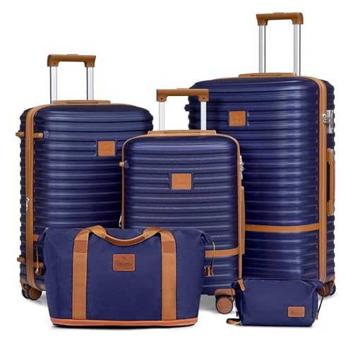 Joyway Carry On Luggage 20 Inch Expandable Suitcase with Spinner Wheel, 4 Piece Hard Shell Luggage Set with TSA Lock(White brown)