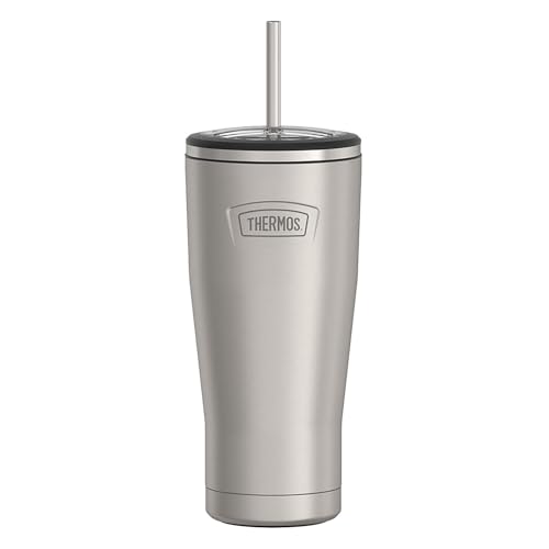 THERMOS ICON SERIES, Stainless Steel Cold Tumbler with Lid and Straw - 24 Ounce, Matte Stainless Steel - Vacuum Insulated Tumbler