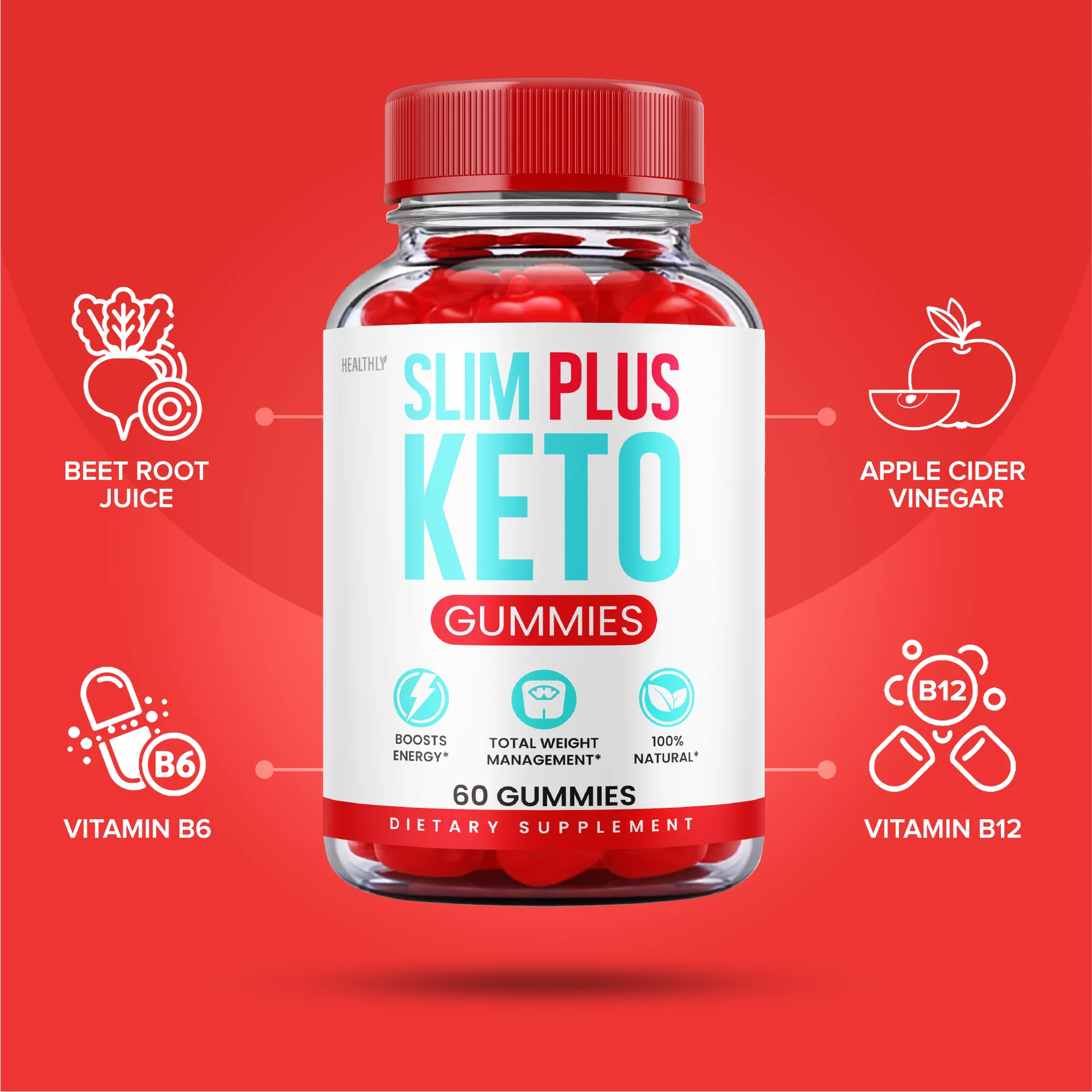 (2 Pack) Slim Plus Keto Gummies for Weight Loss ACV Apple Cider Vinegar 100% Natural (120 Gummies)