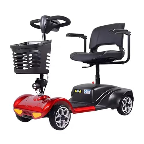 4 Wheel Mobility Scooter, Electric Power Mobile Wheelchair for Seniors Adult with Lights- Collapsible and Compact Duty Travel Scooter w/Basket Extended Battery Light(Red)