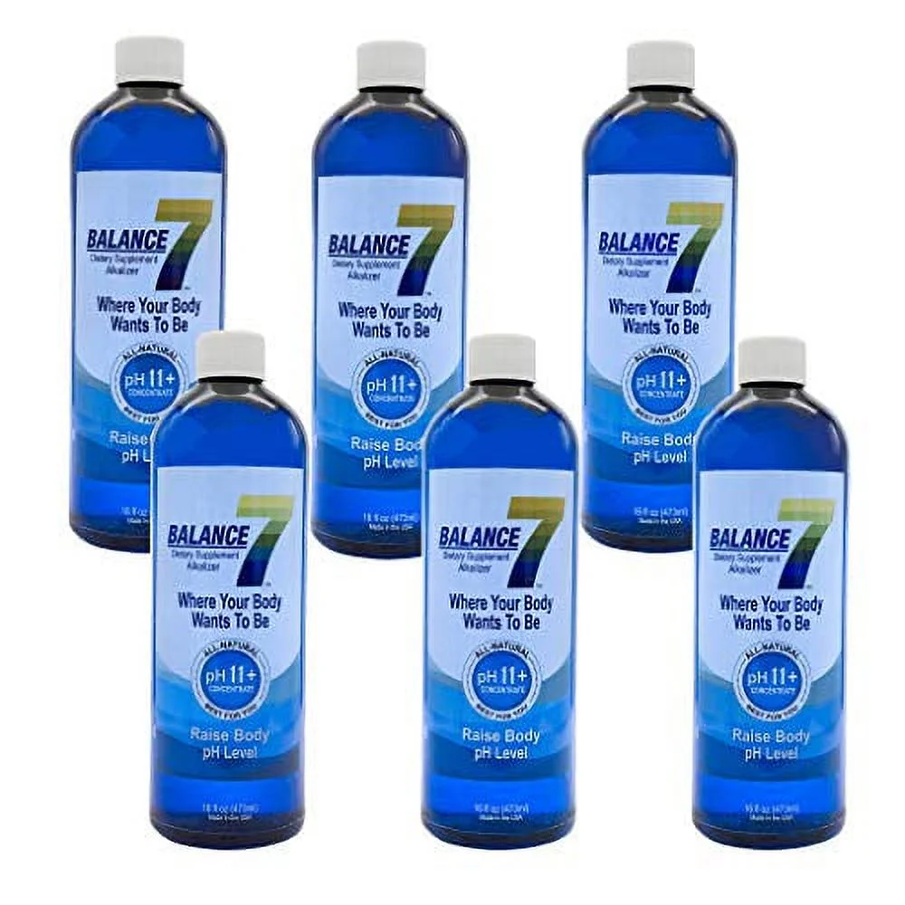 Balance 7 - Alkaline Dietary Supplement - 11+ pH Alkalizing Concentrate and pH Booster Mineral Liquid (16 fl oz, 6 Bottles)