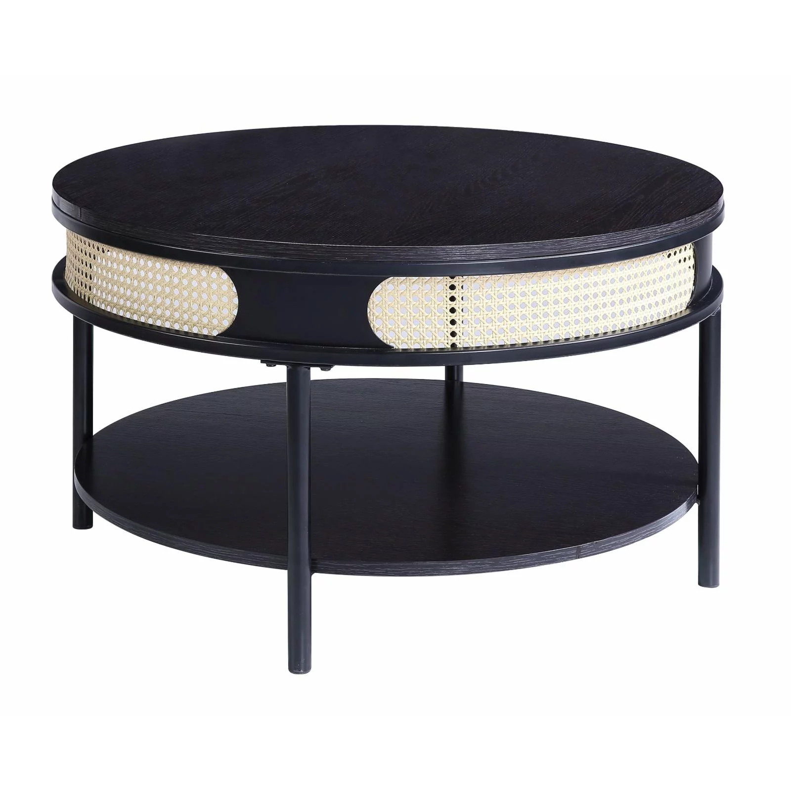 ACME Colson Round Wood Top Coffee Table with Bottom Shelf in Black