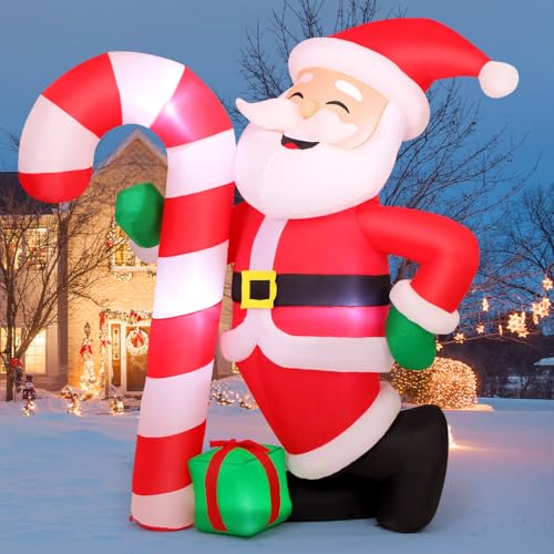 GOOSH 8.3 FT Gaint Christmas Inflatable Santa Claus with Candy Outdoor Decor,Blow Up Xmas Decorations for Yard, Built-in LED Light for Gardern Lawn Indoor Winter Holiday