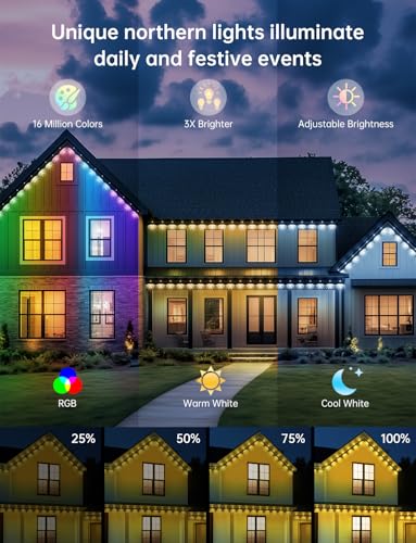 Permanent Outdoor Lights for House, RGB+IC Christmas Eave Lights 30ft with 22 LED Warm White, IP68 Waterproof Smart Starry Outside Light with App/Remote for Holiday, Halloween Daily Lighting(White)