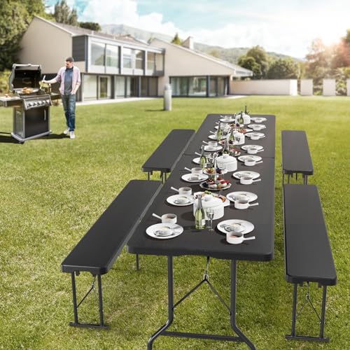 VINGLI 6 feet Plastic Folding Bench,Portable in/Outdoor Picnic Party Camping Dining Seat, Garden Soccer Multipurpose Entertaining Activities, Smooth HDPE Tabletop, 2 Pack, White