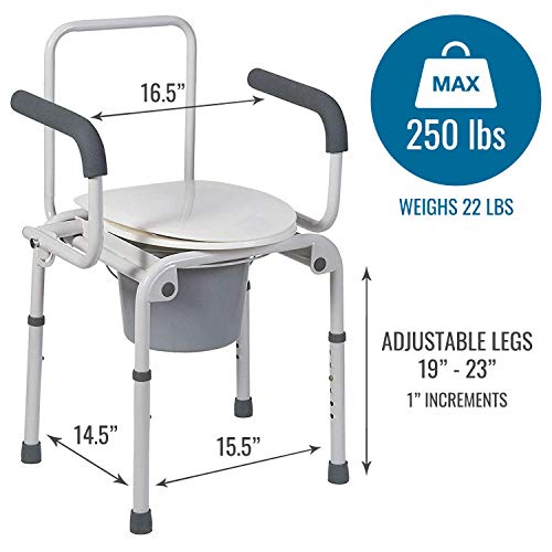 DMI Portable Toilet for Adults, Deluxe Commode For The Elderly, FSA HSA Eligible, Drop Arm Commode For Easy Transfers, Steel Portable Toilet or Porta Potty, Easy No Tool Assembly, White