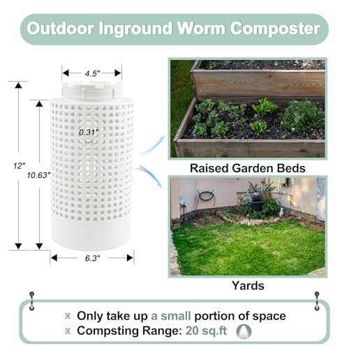 Inground Worm Farm Composter, Outdoor In-Ground Worm Compost Bin for Raised Garden Beds and Yards, In Ground Composting Bin 2 Gallons for Recycling Scraps, 6.3