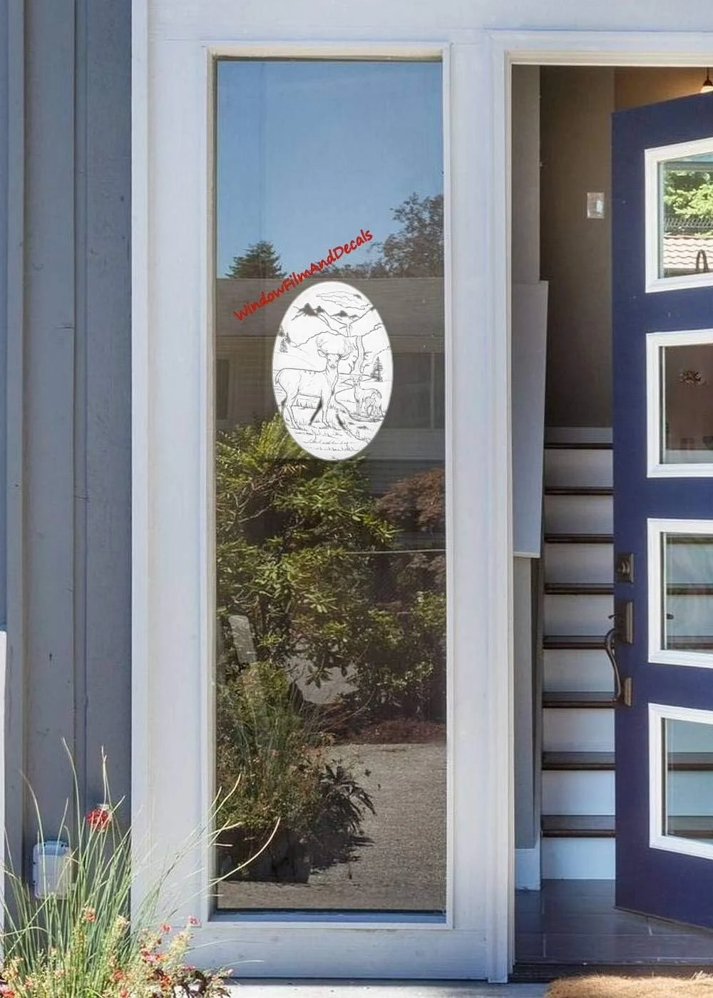 Deer Scene Oval Etched Window Decal Vinyl Glass Cling - 8