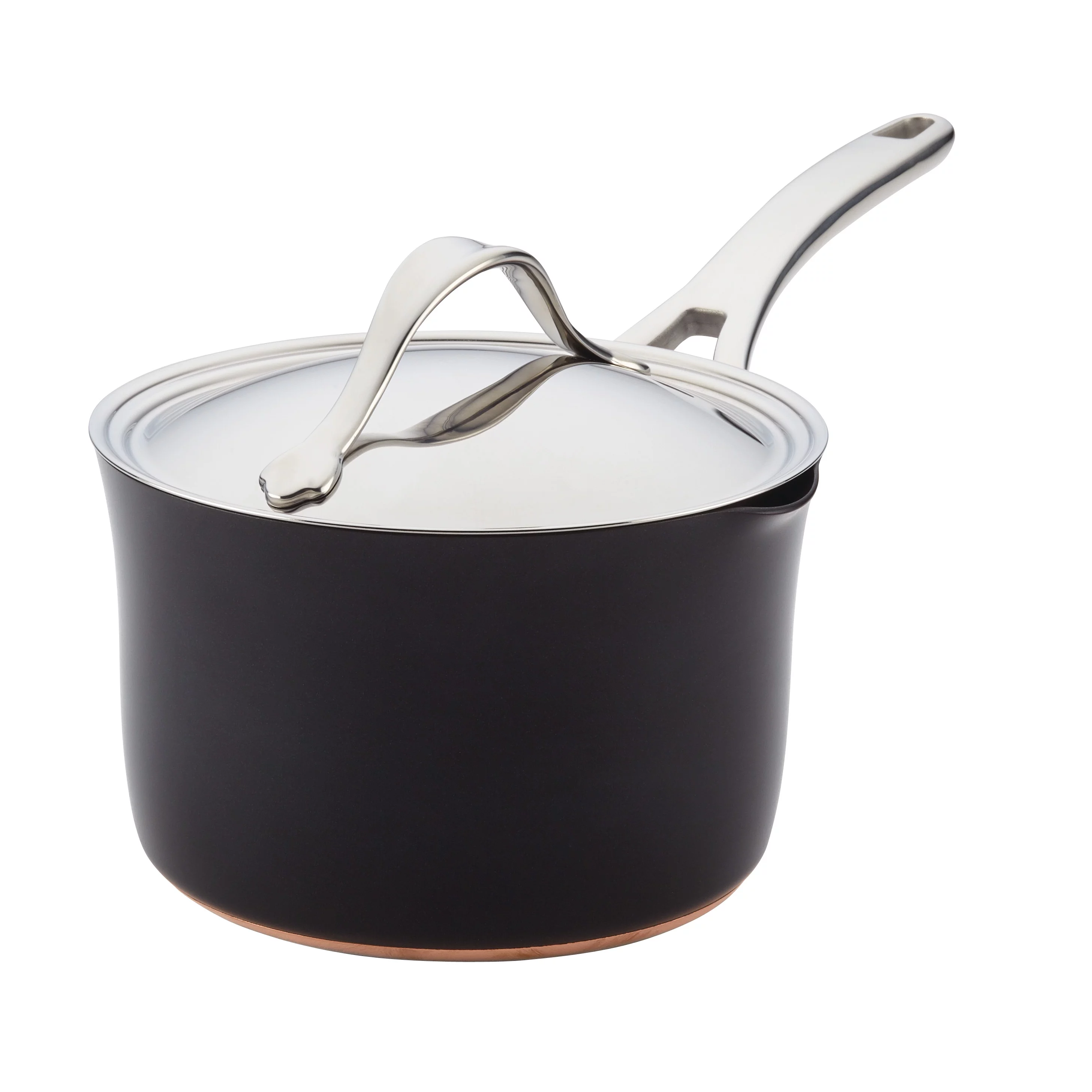 Anolon Nouvelle Copper Luxe Hard-Anodized Nonstick Straining Saucepan, 3.5-Quart, Onyx