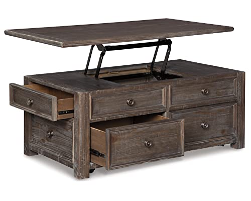 Signature Design by Ashley Bolanburg Farmhouse Lift Top Coffee Table with Drawers, Antique Cream & Brown