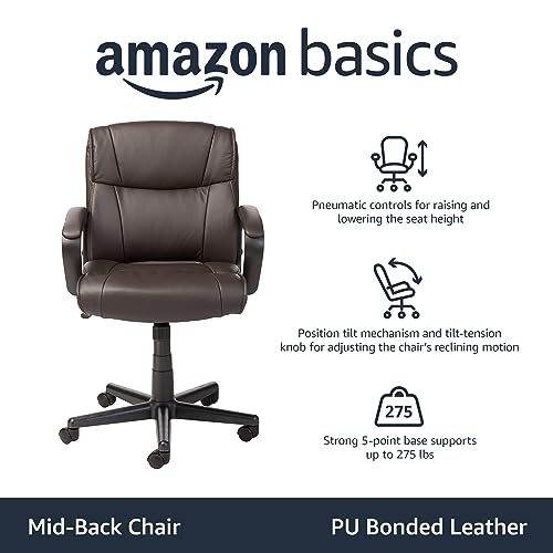 Amazon Basics Office Computer Task Desk Chair with Padded Armrests, Mid-Back, Adjustable, 360 Swivel, Rolling, 275 Pound Capacity, 24.2