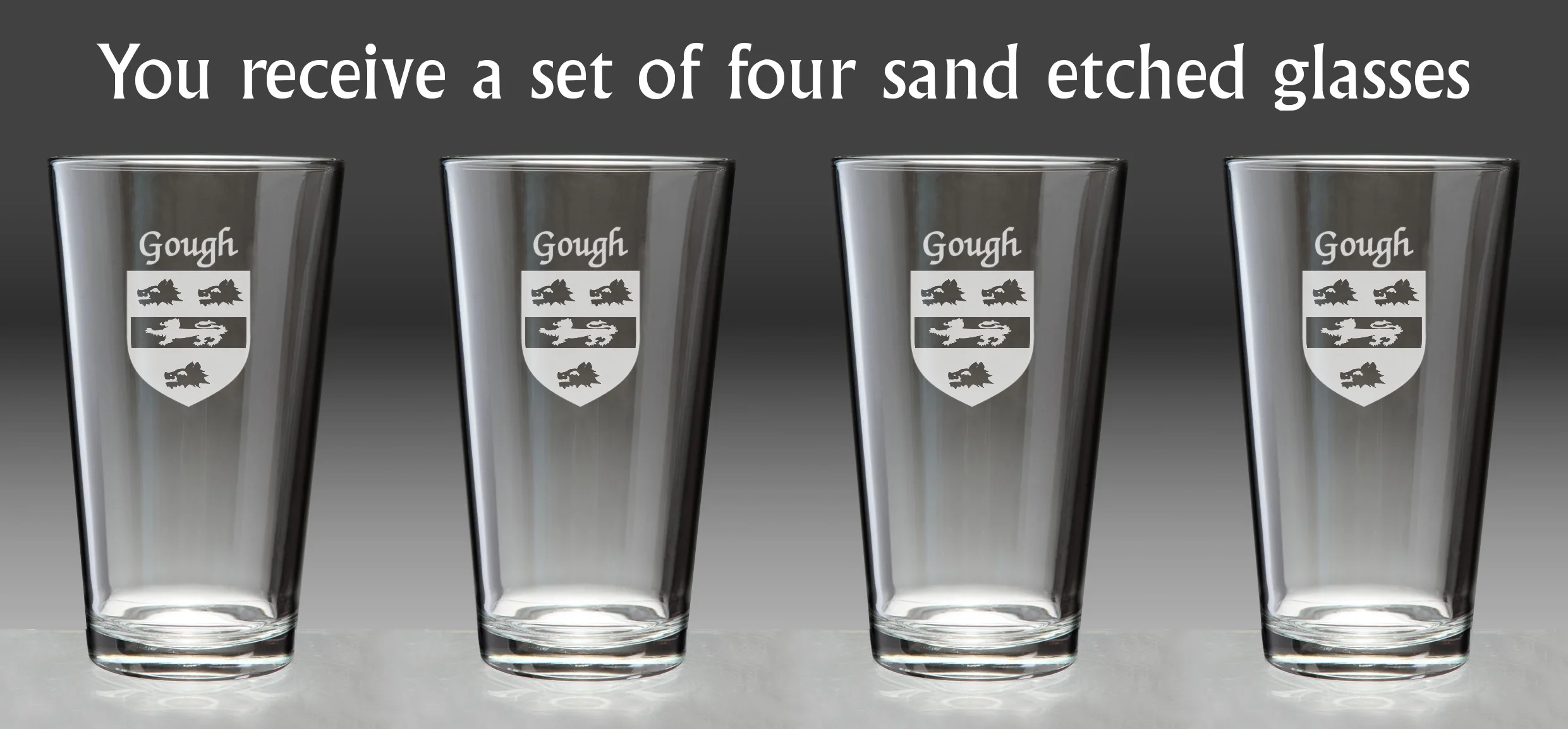 Gough Irish Coat of Arms Pint Glasses - Set of 4 (Sand Etched)