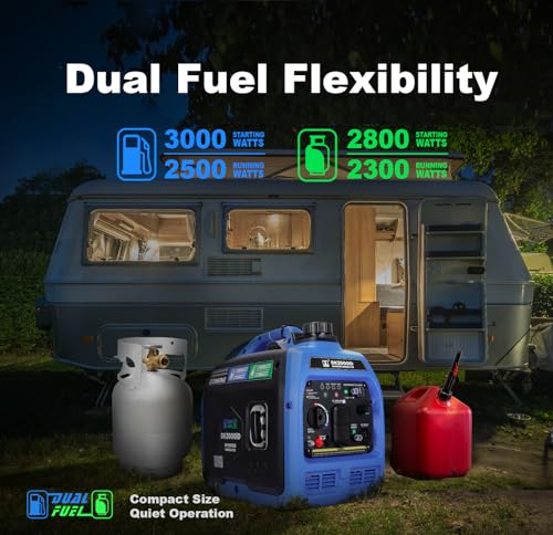 DK 5000W Gas Inverter Generator, Electric Start, 120V 240V Full Power Output, Dual or Tri-fuel Conversion Possible, Wheel & Handle Kit, for Outage Home Backup Power Tool (DK5000iE)…