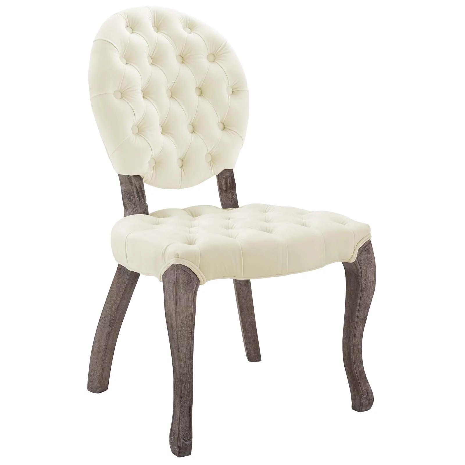 Modway Exhibit French Vintage Dining Performance Velvet Side Chair in Ivory