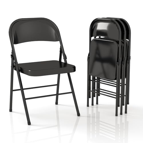 4 Pack Folding Chairs with Padded Cushion & Back, Padded Folding Chairs for Home, Office, Indoor, Outdoor Events (Black, 4 Pack)