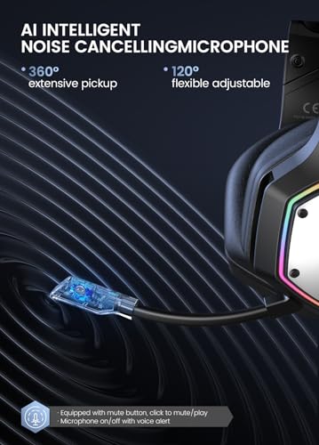 EKSA E1000 Gaming Headset, Computer Headphones with Noise Canceling Mic & RGB Light, 7.1 Surround Sound, Compatible with PC, PS4 PS5 Console, Laptop (Blue)