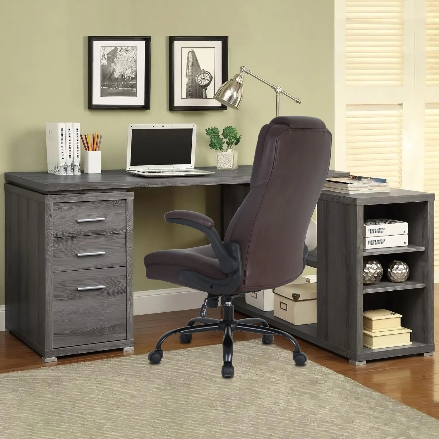 RUNFAYBIU Ergonomic Office Chair PU Leather Executive Chair Adjustable Height High Back Lumbar Support and Armrest Rolling Swivel Adjustable for Computer Desk Chair Brown