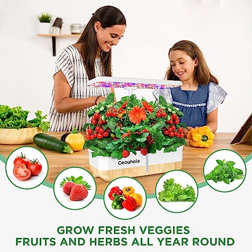 Hydroponics Growing System 12Pods, Indoor Herb Garden with LED Grow Light, Plants Germination Kit with Pump System, Automatic Timer, Adjustable Height for Home, Kitchen, Office (White)