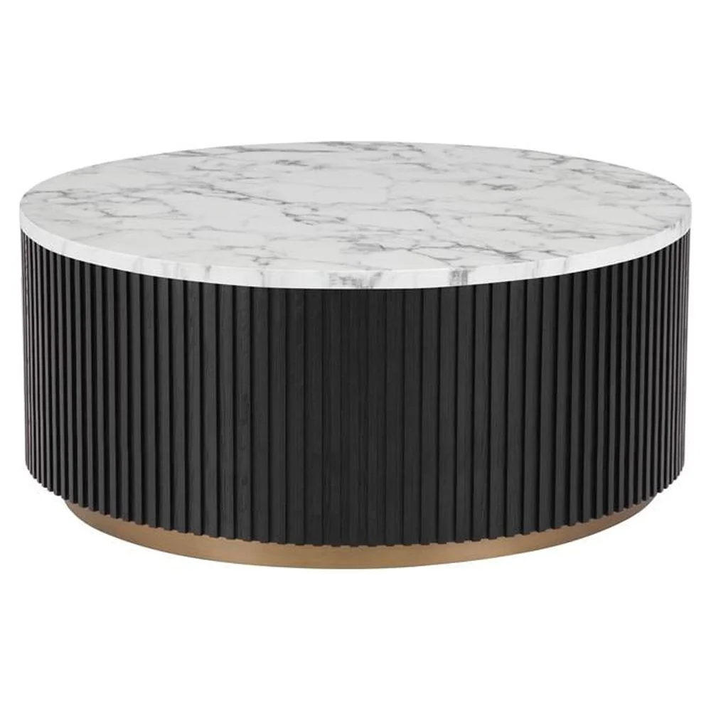 American Home Classic Finn Faux Marble & Wood Coffee Table in White/Black