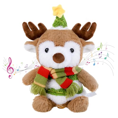 Merry Christmas Interactive Plush Toy Penguin＆Reindeer Stuffed Toy Soft Plush Animal with Festive Design Perfect Christmas Decoration for Home and Tree Cute for Kids Adults (Reindeer)