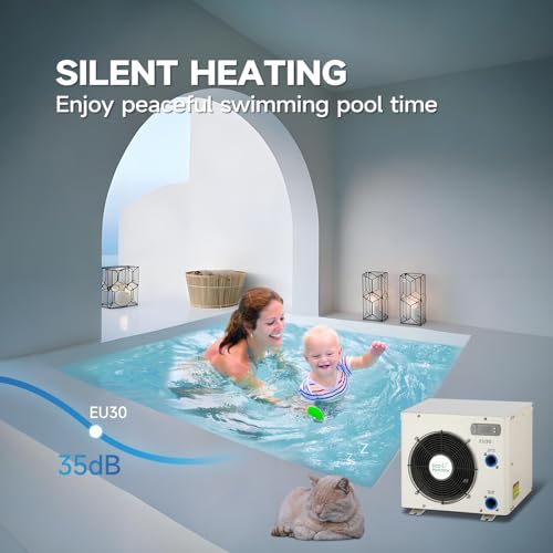Above Ground Pool Heater EU50, Max 16184BTU Up to 5000gallons Electric Swimming Pool Heat Pumps, Titanium Heat Exchanger, 5.62 COP, 110V/120V, Fits 8/11/15 Foot Pools Heating Pool Warmer