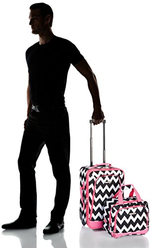 Rockland Fashion Softside Upright Luggage Set, Expandable, Kensington, Black and White, 2-Piece(14/19)