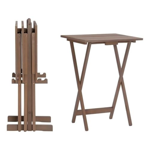 5 Piece Set Faux Marble TV Tray Table Stand in Brown, 4 Tray Tables & 1 Stand