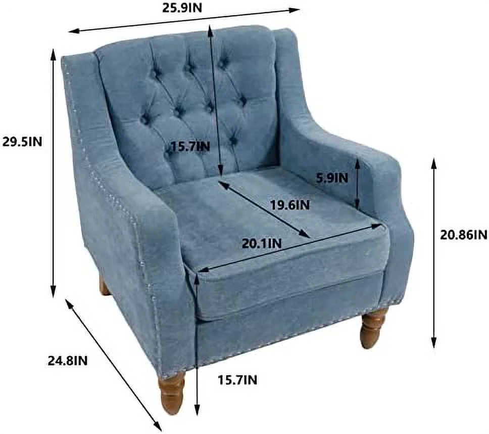RUNFAYBIU Linen Accent Chair  Upholstered Living Room Chair  Comfy Button Tufted Arm Chair  Comfortable Sofa Chair  Mid Century Accent Chairs for Small Spaces  Living Room  Bedroom  Blue