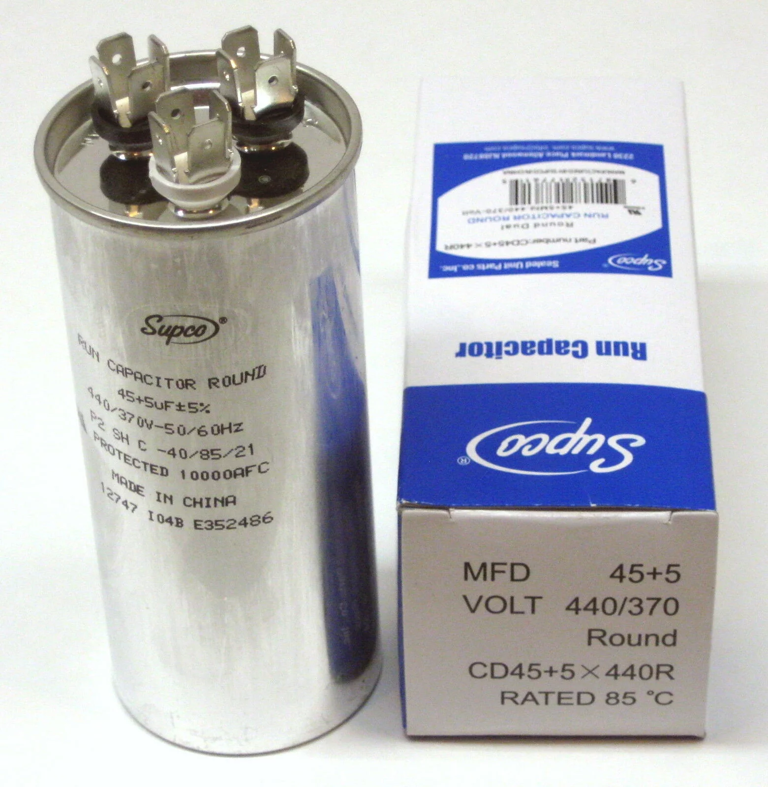 Supco CD45+5X440R HVAC Motor Round Dual Run Capacitor 45 + 5 MFD 440 Volts